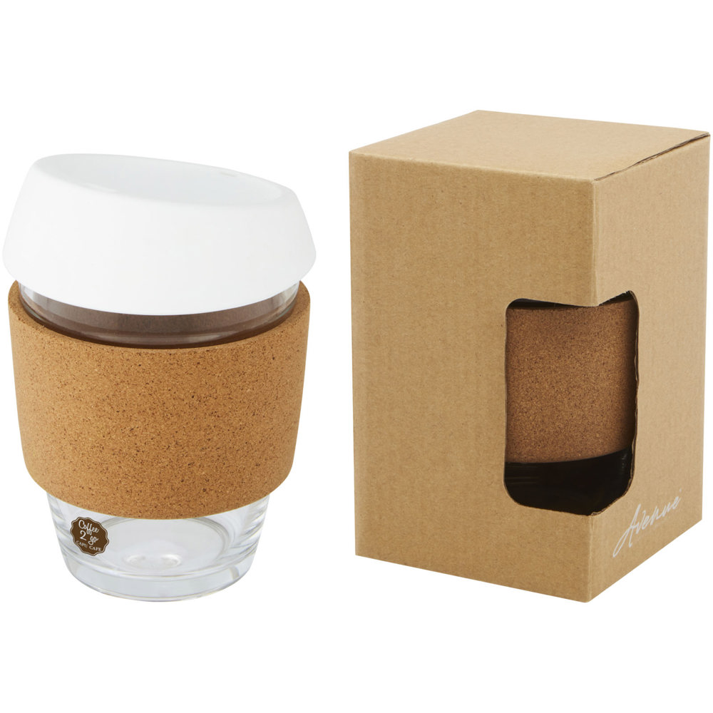 Lidan borosilicaat glazen beker van 360 ml met kurken grip en siliconen deksel