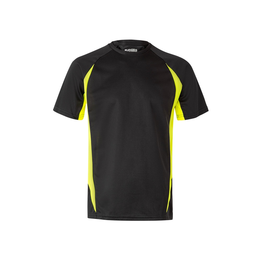 VL SLAYER. Tweekleurig technisch T-shirt met vogeloogjes (160g/m²) van polyester (100%) - bedrukt of onbedrukt - Zwart, Geel