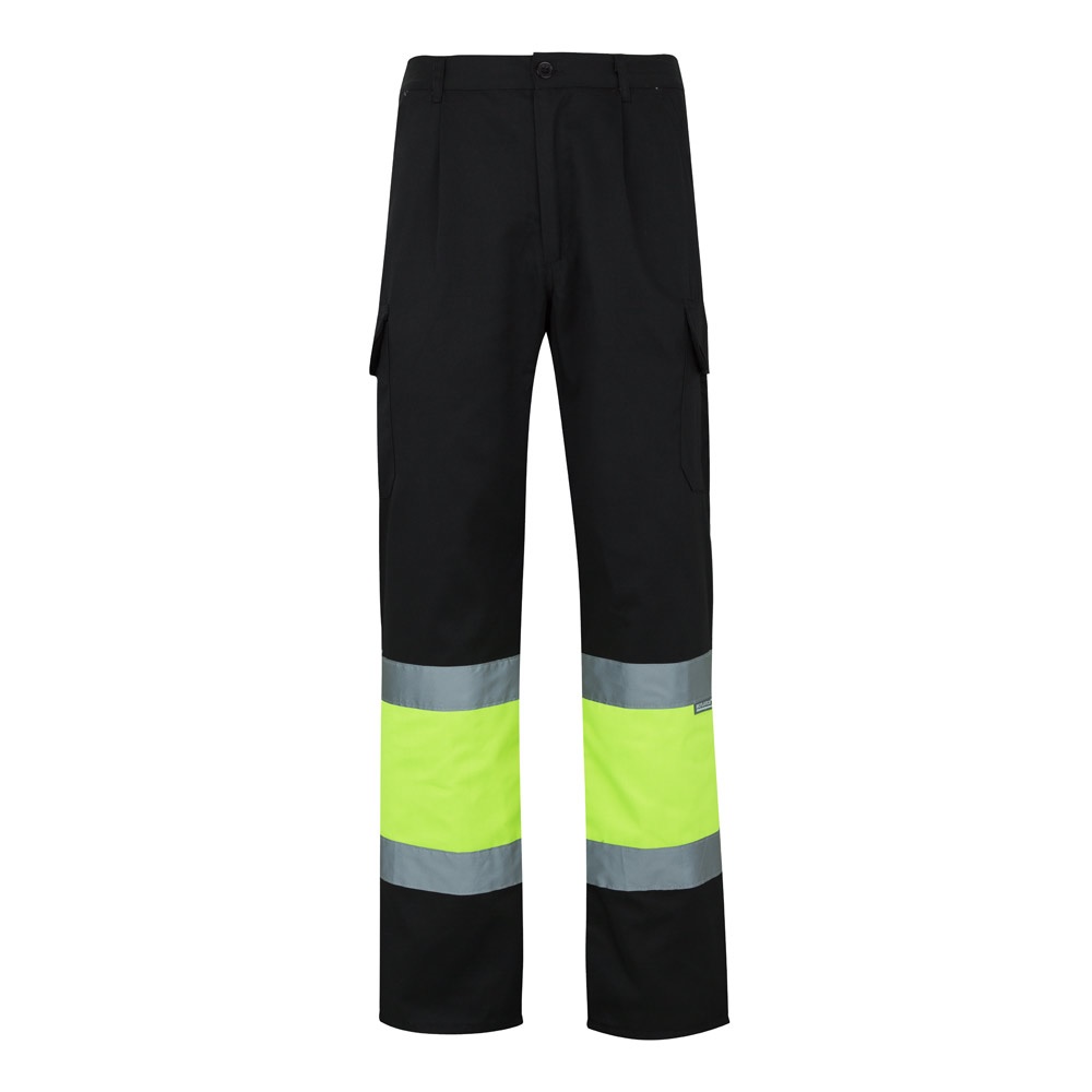 VL POSEIDON LARGE. Tweekleurige keperstof broek met meerdere zakken (210g/m²), van katoen (20%) en polyester - Zwart, Geel