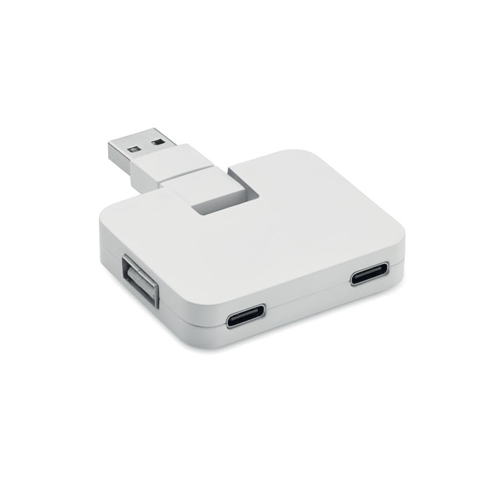 SQUARE-C - 4-poorts USB-hub - met logo of onbedrukt bestellen - Wit