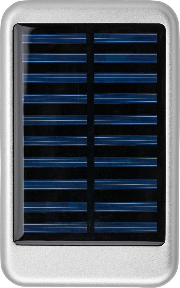 Aluminium zonne-energie powerbank Tycho - met logo of onbedrukt bestellen - zilver