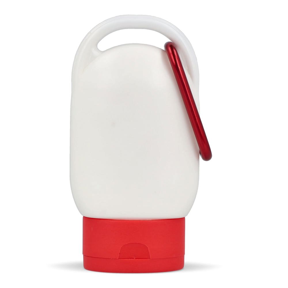 Zonnebrandlotion met Karabijnhaak SPF30 Gerecycled Materiaal - met logo of onbedrukt bestellen - rood