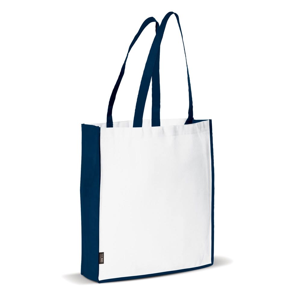 Schoudertas non-woven 75g/m² - met logo of onbedrukt bestellen - Wit / Donkerblauw