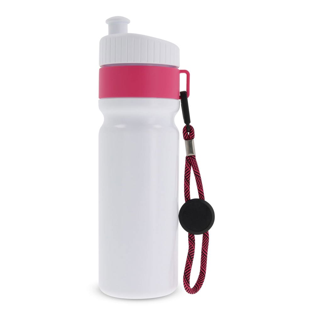 Sportbidon met rand en koord 750ml - met logo of onbedrukt bestellen - Wit / Roze