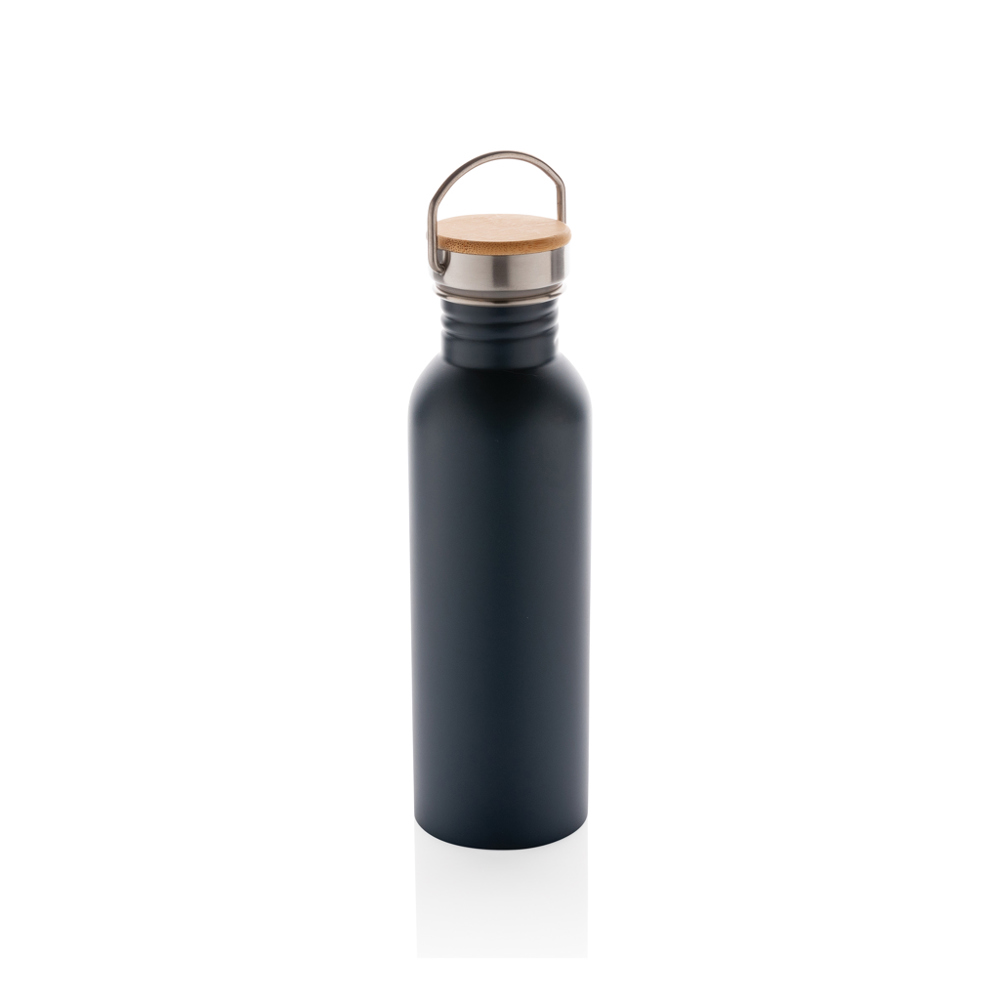 Moderne roestvrijstalen fles met bamboe deksel - bedrukt of onbedrukt verkrijgbaar - blauw (± PMS 7546 C)