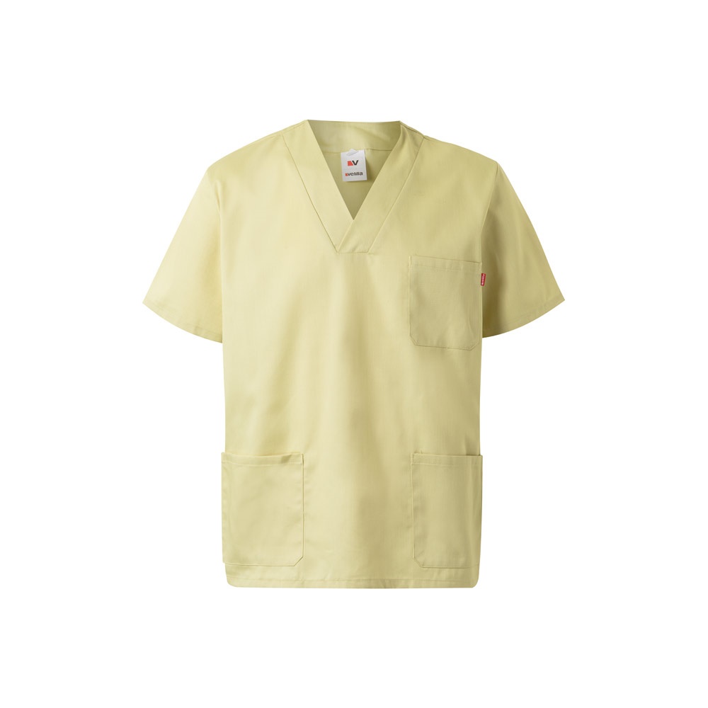 VL ILLAPA. Tuniek van keperstof (190g/m²) met korte mouwen, van polyester (65%) en katoen (35%) - bedrukt of - Pastel geel