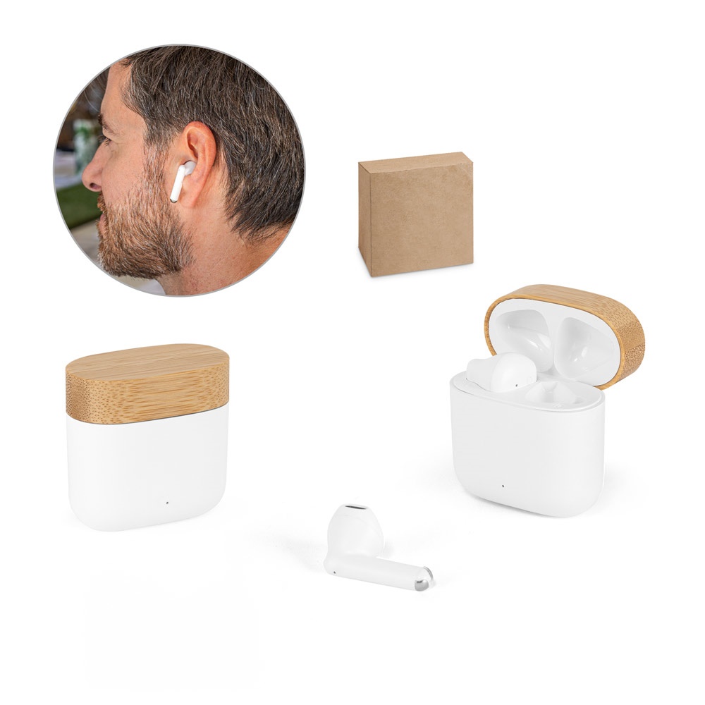 COBAIN. Draadloze hoofdtelefoon met 5 uur autonomie in gerecycled ABS (100% rABS) en bamboe - met logo of
