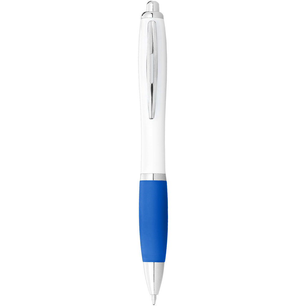 Nash balpen met witte houder en gekleurde grip (zwarte inkt) - voor bedrijven en relatiegeschenken - Wit, Aqua