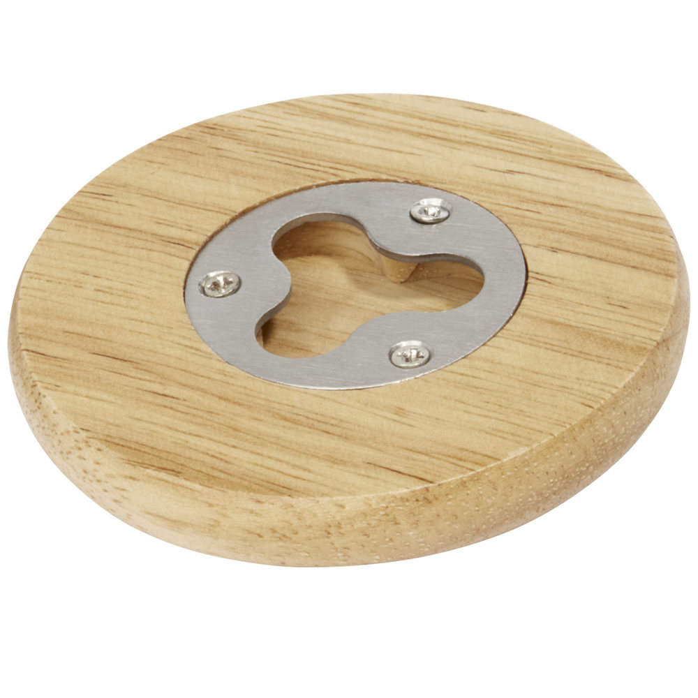Scoll houten onderzetter met flesopener