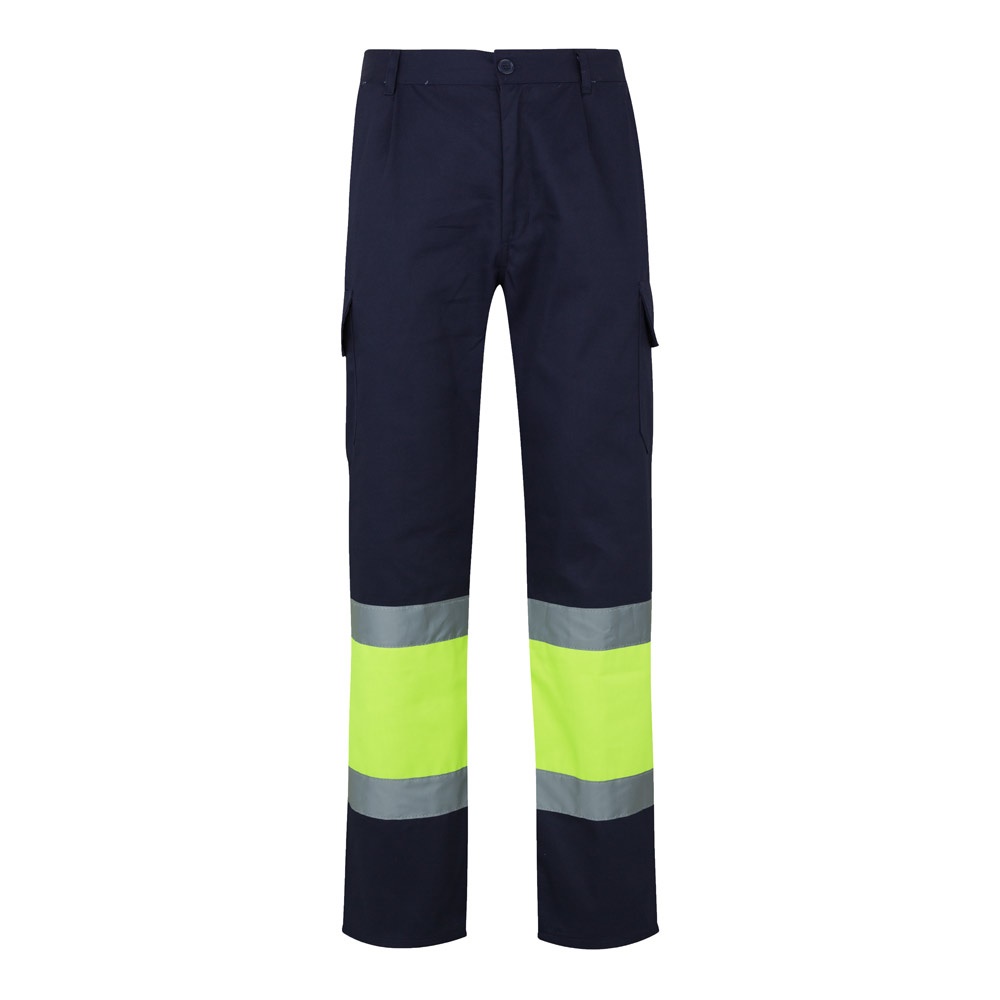 VL POSEIDON. Tweekleurige keperbroek met meerdere zakken (210g/m²), van katoen (20%) en polyester (80%) - voor - Marineblauw, Geel