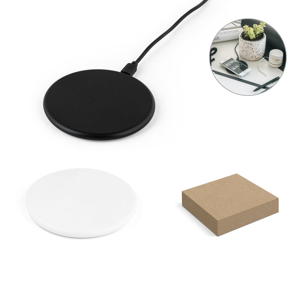 SOVERY. Snelle 10W draadloze oplader in gerecycled ABS (100% rABS) - met logo of onbedrukt bestellen