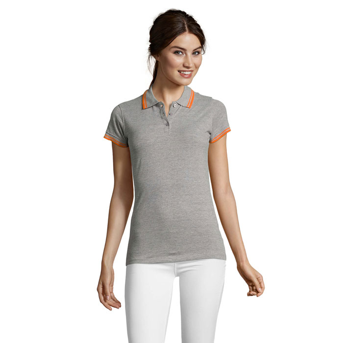 PASADENA WOMEN - PASADENA dames polo 200g - voor bedrijven en relatiegeschenken - Grijs/oranje Melange