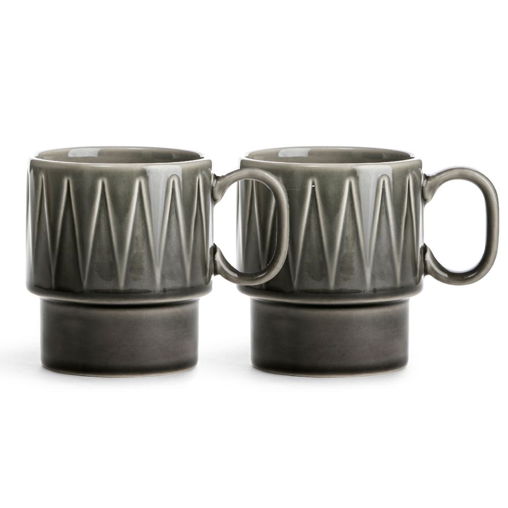Sagaform Coffee & More koffiemok 2 st. 250ml - bedrukt of onbedrukt verkrijgbaar - Donker Grijs
