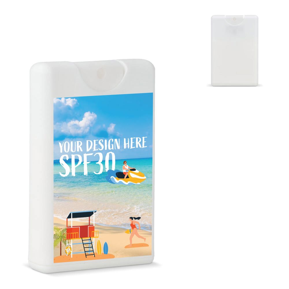 Creditcard Zonnebrandspray SPF30 Gerecycled Materiaal - met logo of onbedrukt bestellen