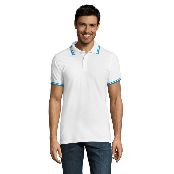 PASADENA MEN - PASADENA HEREN POLO 200 - met logo of onbedrukt bestellen - White/Aqua