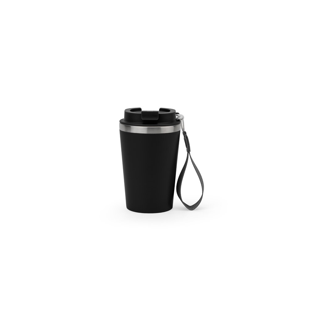 SPITZ. Reisbeker van roestvrij staal (90% gerecycled) en buitenwand van PP, met matte afwerking 440 mL - kopen - Zwart