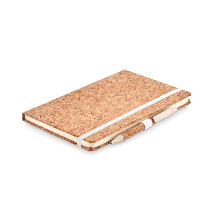 SUBER SET - A5 kurk notitieboek balpen set - voor bedrijven en relatiegeschenken - Beige