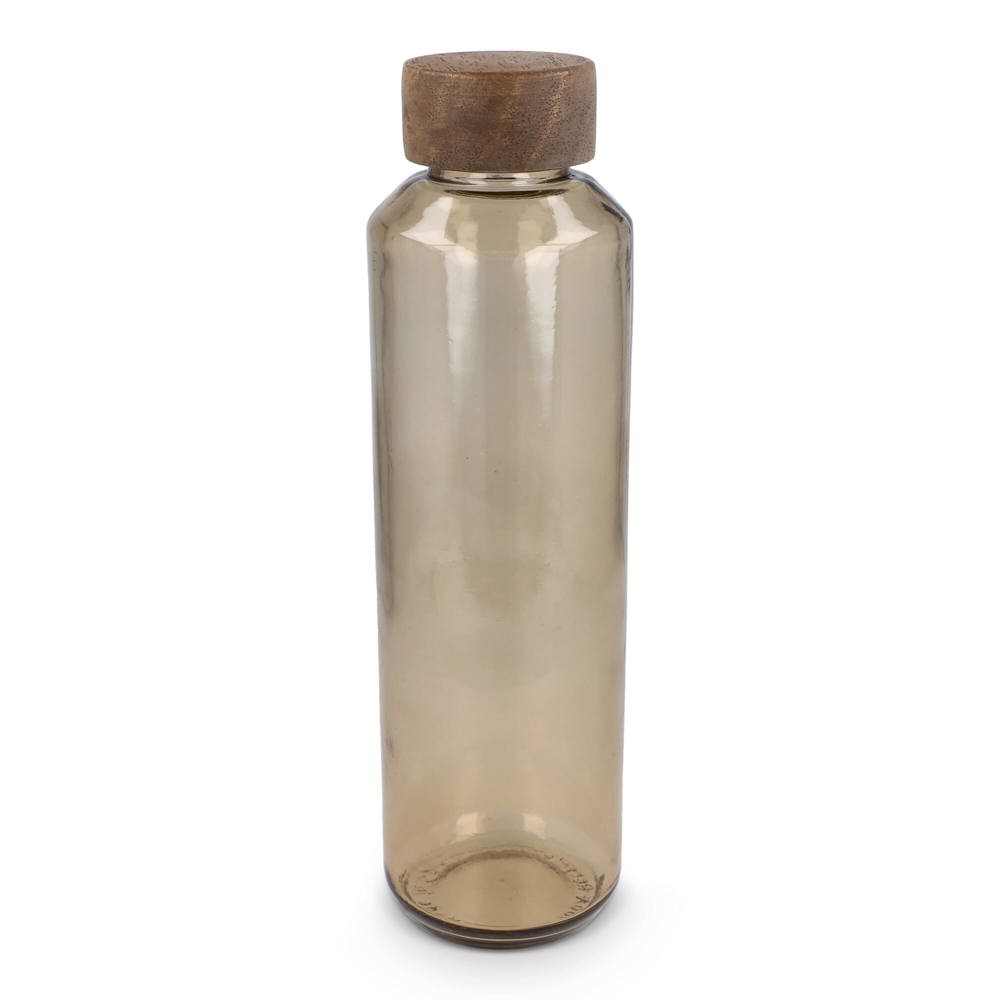 InSideOut Gerecyclede glazen Waterfles ReuuZ met houten dop 650 ml - voor bedrijven en relatiegeschenken - Transparant / Bruin