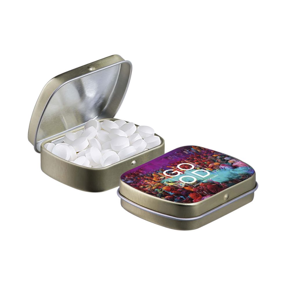 Mini scharnierblikje gevuld met pepermunt