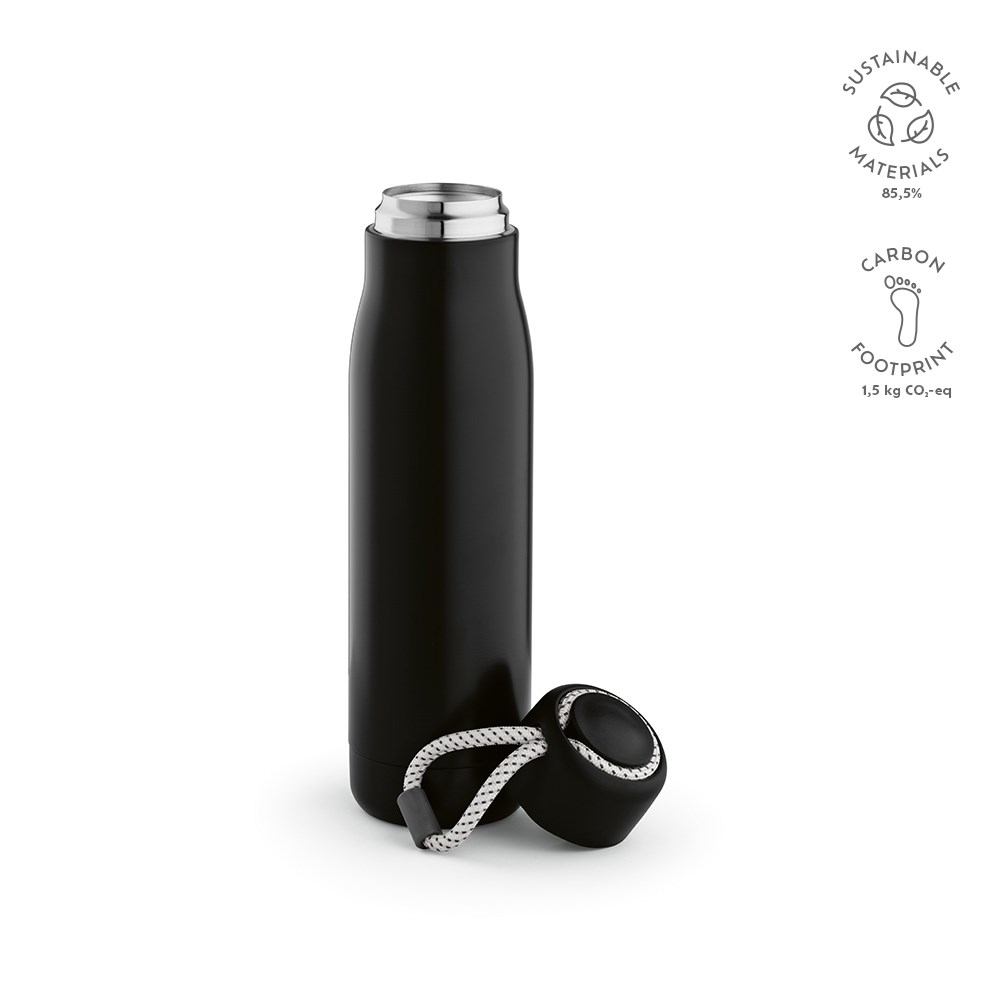 Lena fles gerecycled roestvrij staal 570 ml - voor bedrijven en relatiegeschenken - zwart
