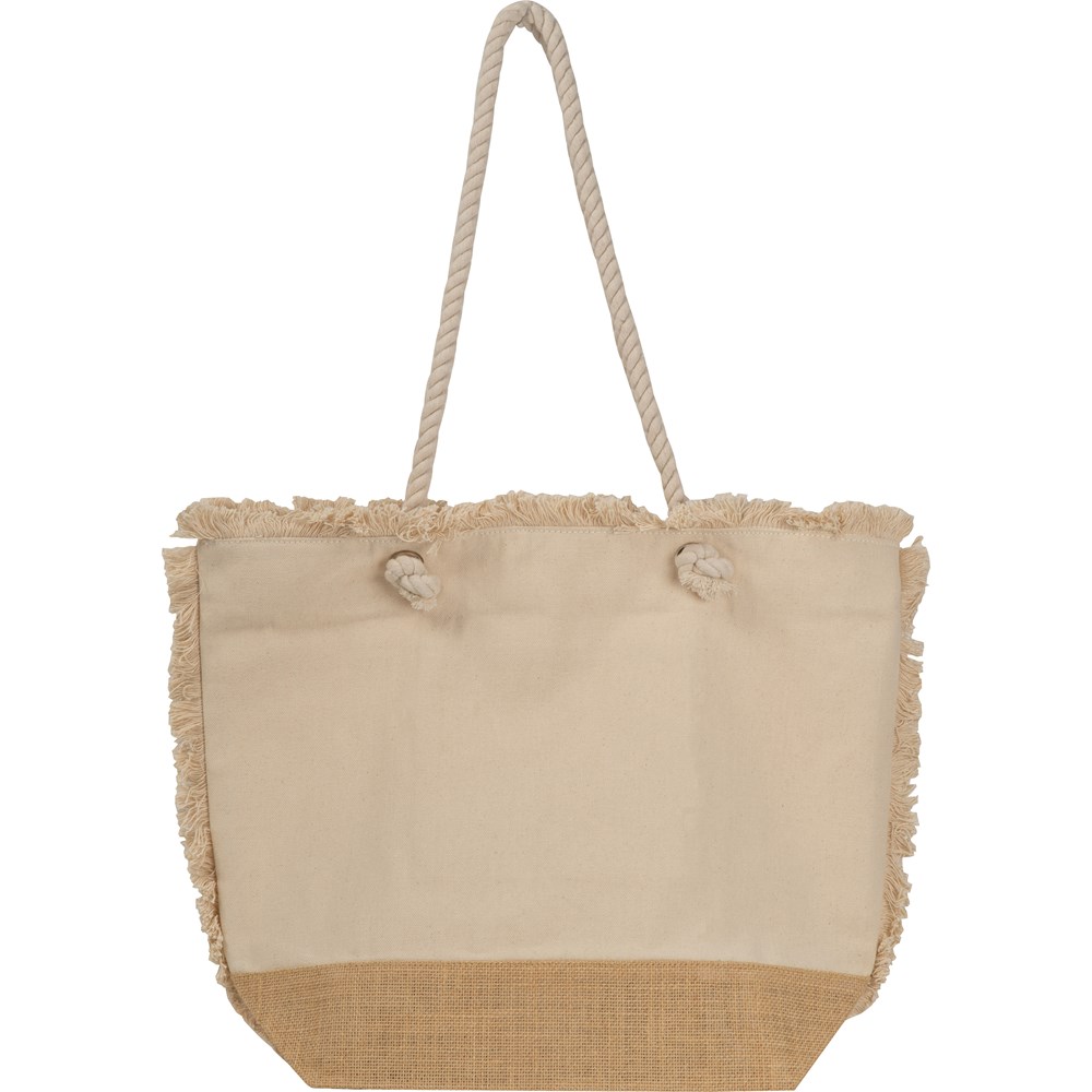 Strandtas OEKO-TEX met een jute bodem en draagkoord