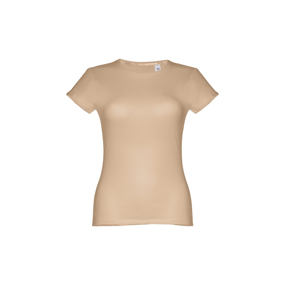 THC SOFIA. Katoenen dames-T-shirt met riem - bedrukt of onbedrukt verkrijgbaar - Licht Bruin