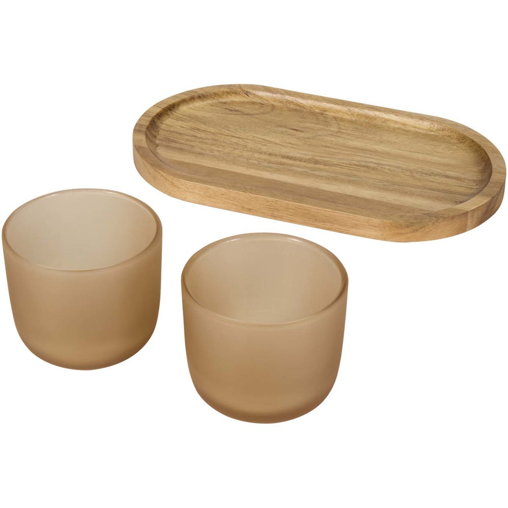 Male houten serveerblad en glazen bekerset - matte afwerking