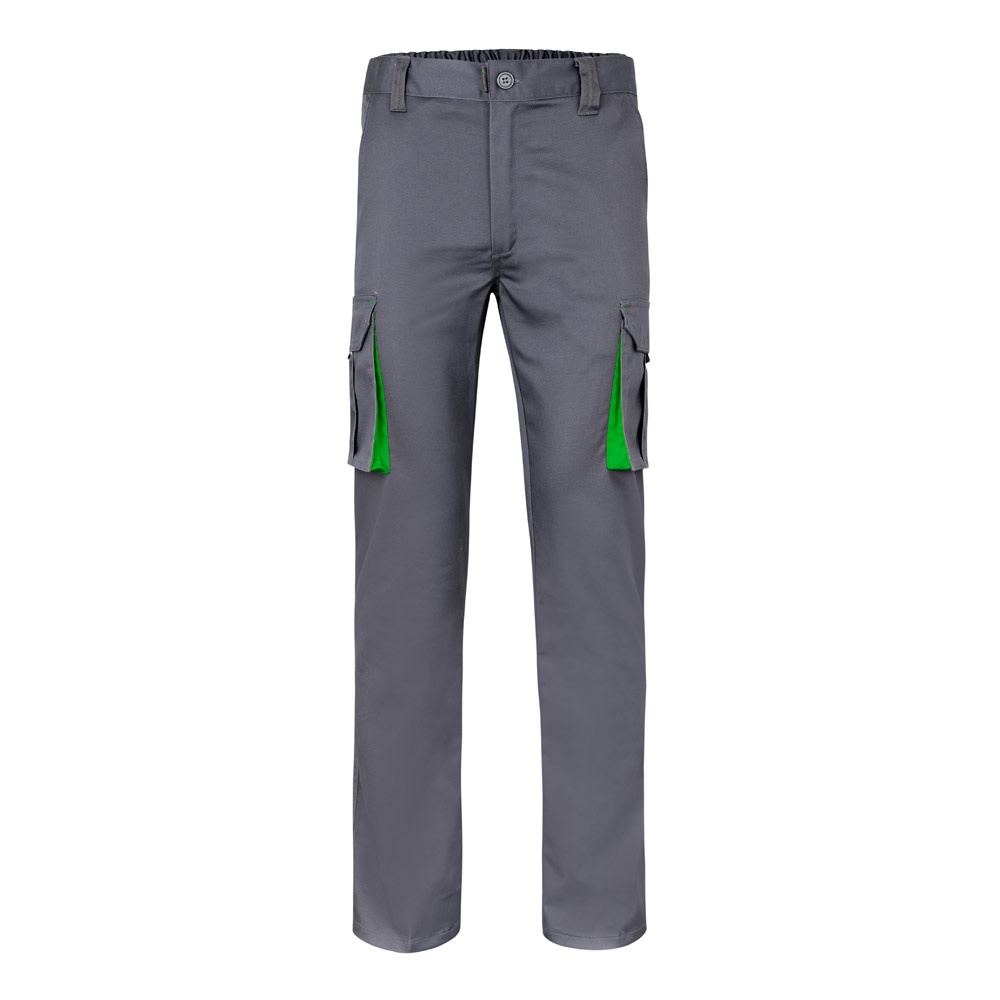 VL FIDES. Tweekleurige stretchbroek met meerdere zakken (240g/m²) van katoen (46%), EME (38%) en polyester - grijs, groen