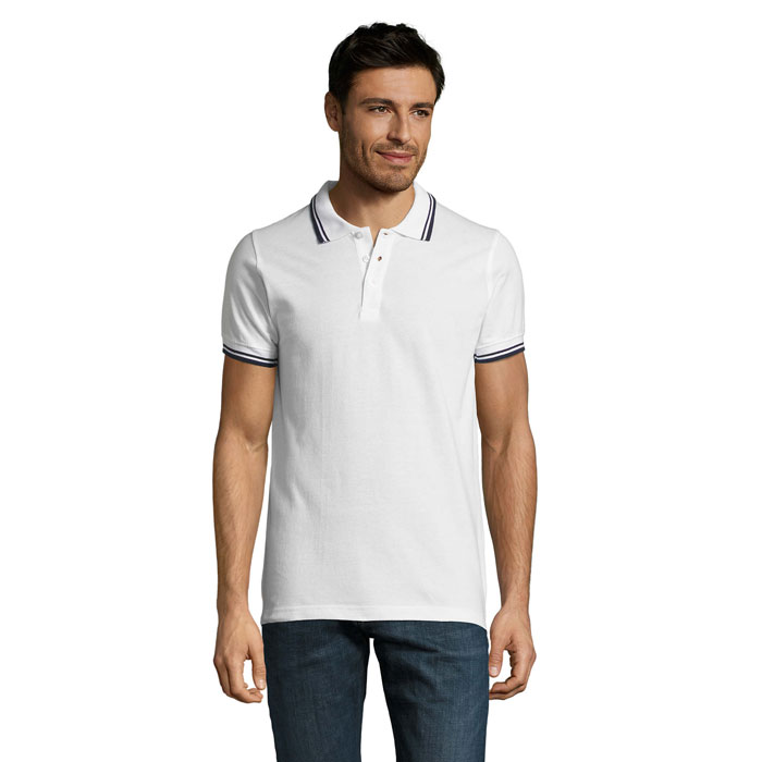 PASADENA MEN - PASADENA HEREN POLO 200 - met logo of onbedrukt bestellen - wit/navy