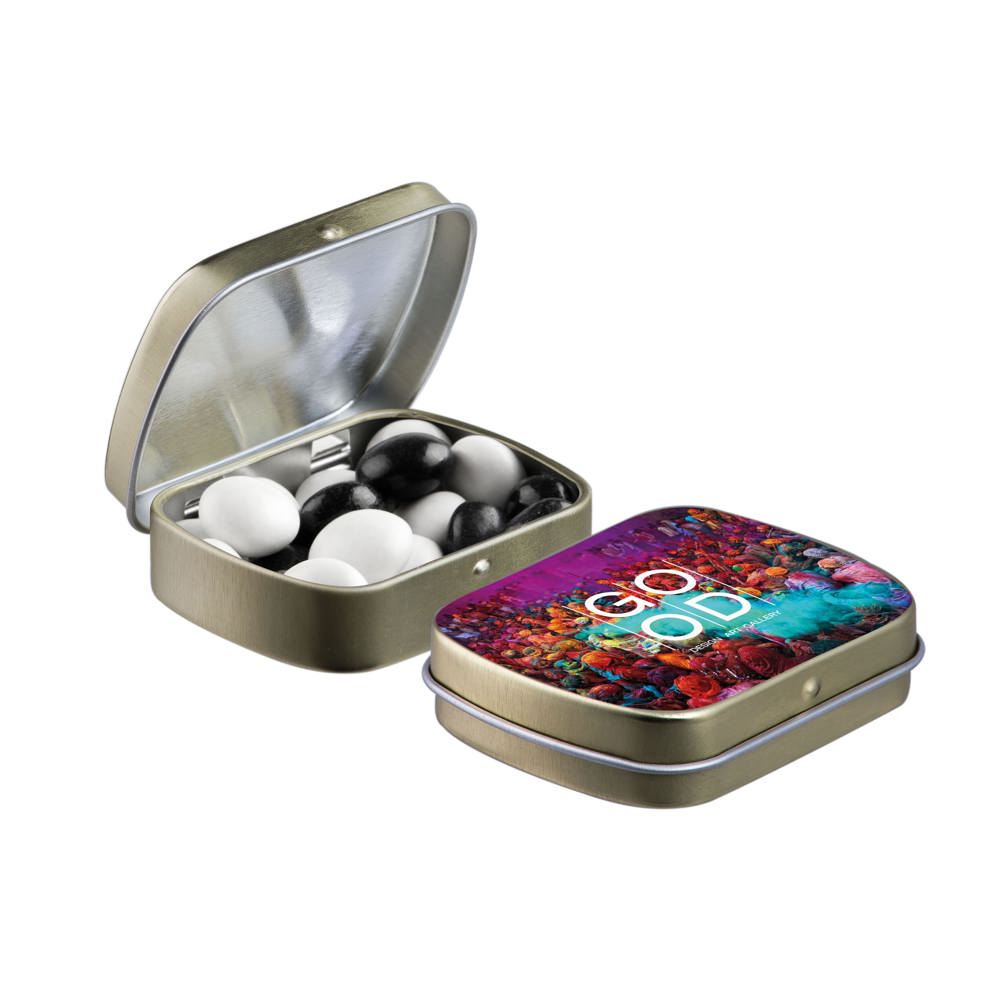 Mini scharnierblikje met snoep - kopen of bedrukken - Goud