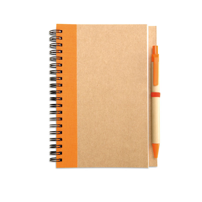 SONORA PLUS - Notitieblok en balpen - met logo of onbedrukt bestellen - Oranje