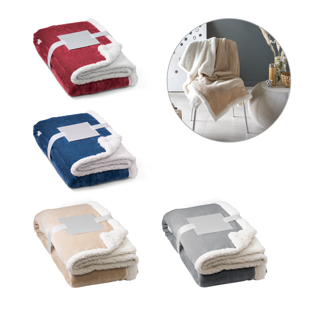 HEIDEN. Omkeerbare fleecedeken (190 g/m²) met satijnen lint en gepersonaliseerde kaart - met logo of onbedrukt