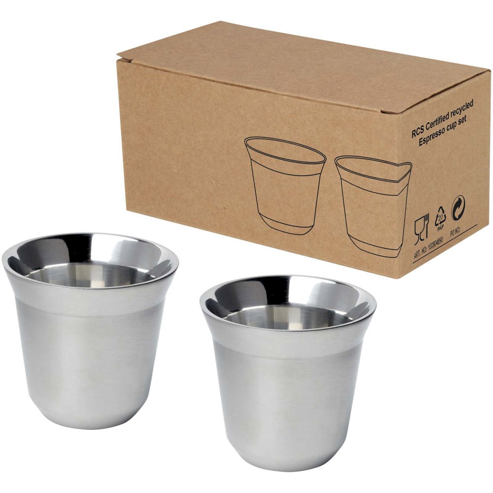Duo 80 ml RCS gecertificeerde roestvrijstalen espressokopjesset - voor bedrijven en relatiegeschenken