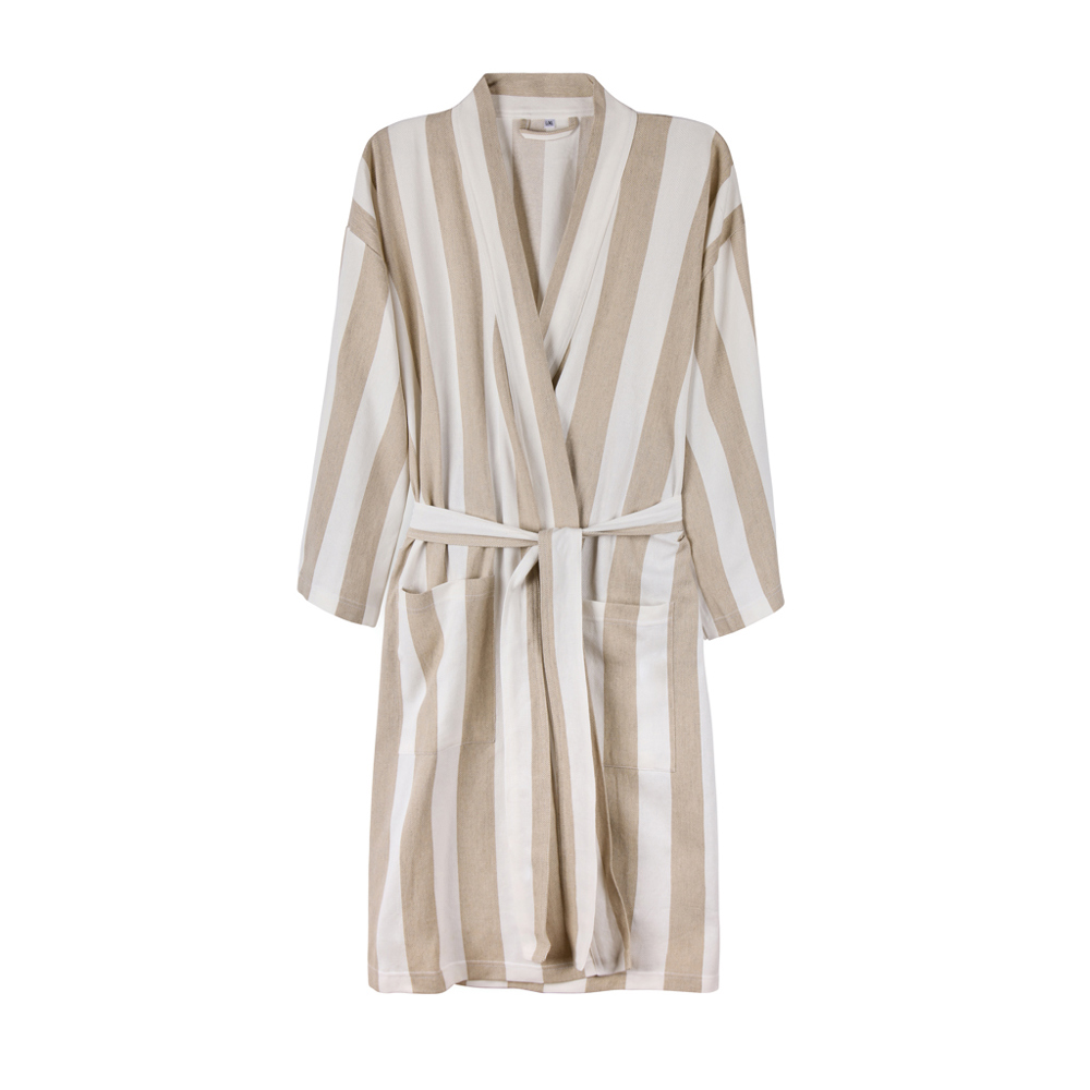 VINGA Ornos GRS katoenen hamam badjas S/M - kopen of bedrukken - beige, wit (± PMS 13-0401 TPG/ ± PMS White)