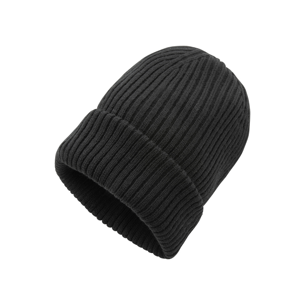 Impact AWARE™ Polylana® dubbel gebreide beanie - met logo of onbedrukt bestellen - zwart (± PMS black)