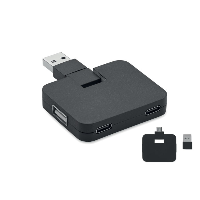 SQUARE-C - 4-poorts USB-hub - met logo of onbedrukt bestellen - Zwart