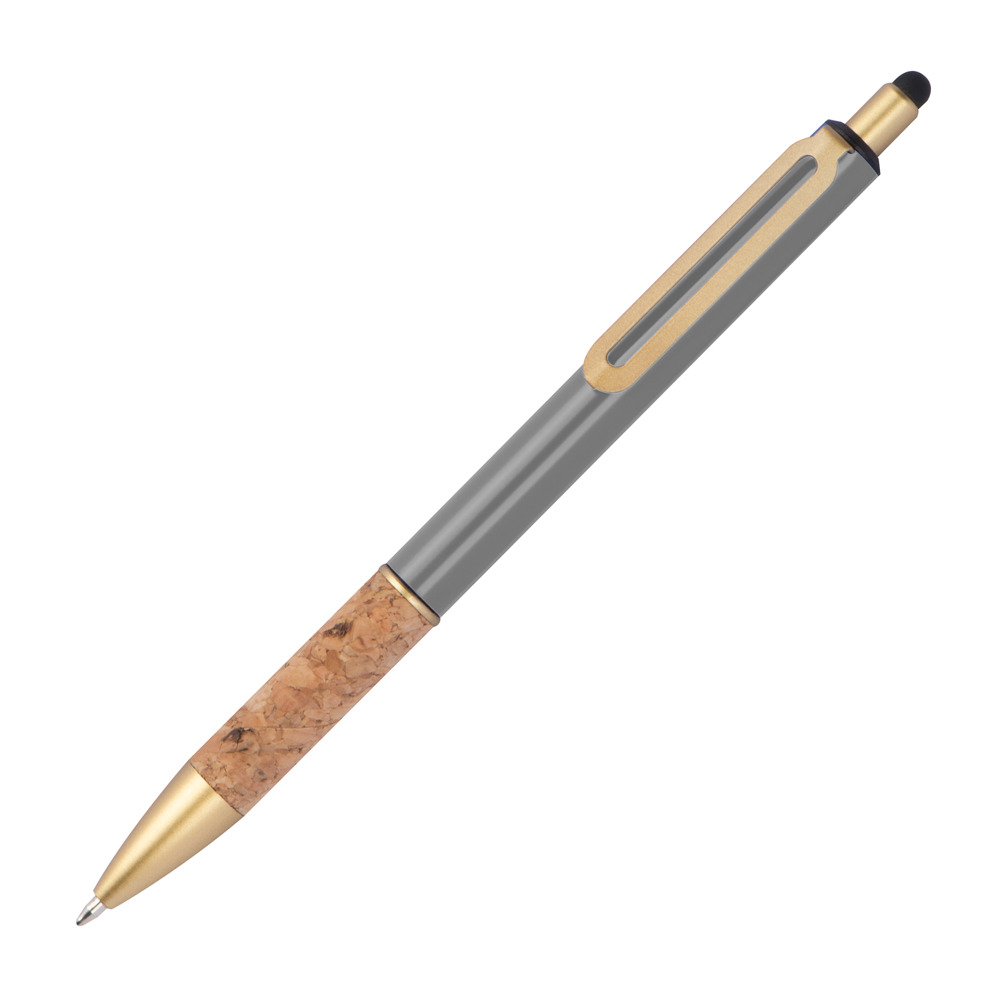 Pen met grip van kurk - bedrukt of onbedrukt verkrijgbaar - zilvergrijs