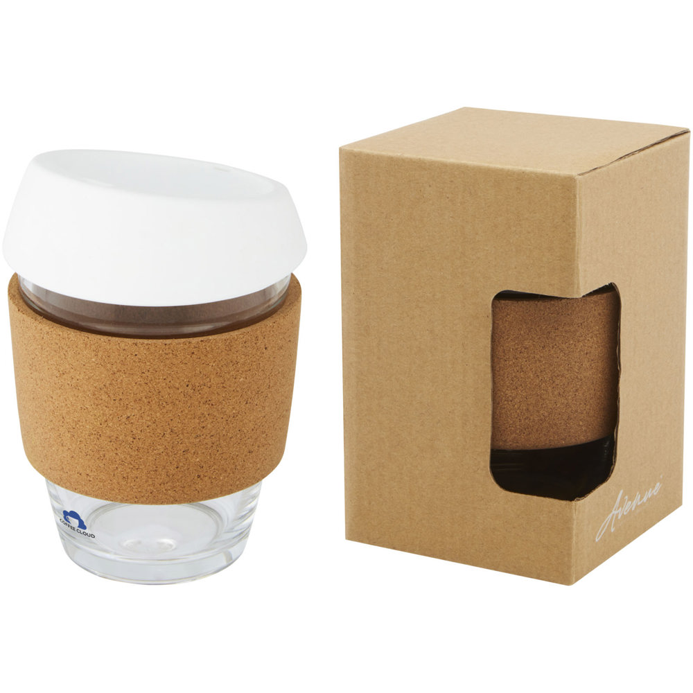 Lidan borosilicaat glazen beker van 360 ml met kurken grip en siliconen deksel