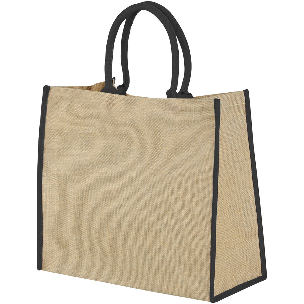 Harry jute draagtas met gekleurde accenten 25L - met logo of onbedrukt bestellen - Natuur, Zwart