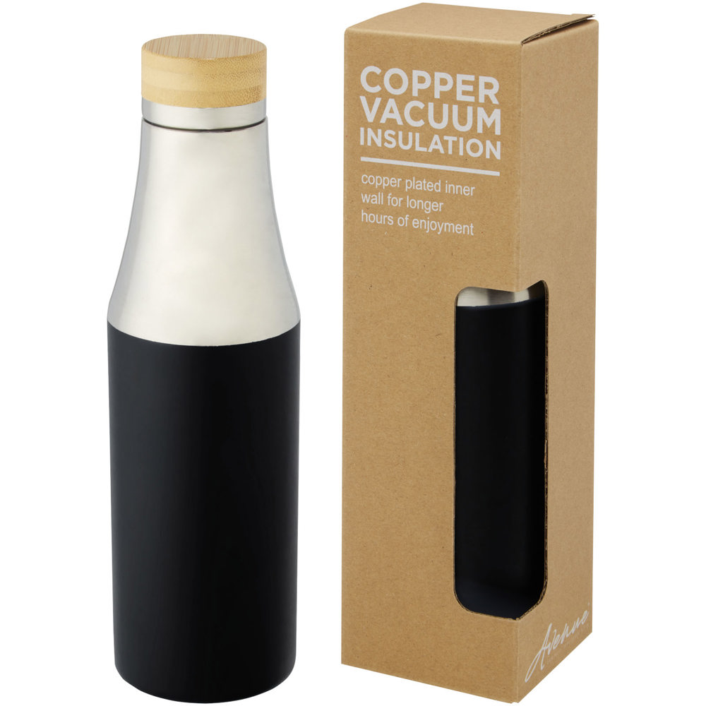 Hulan koperen vacuüm geïsoleerde roestvrijstalen fles van 540 ml met bamboe deksel - met logo of onbedrukt