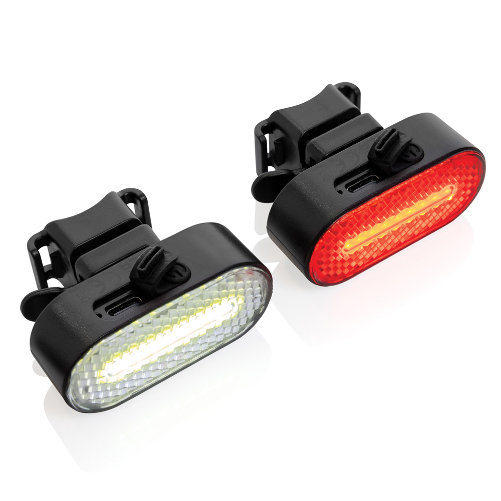 Lumino RCS rplastic USB-oplaadbare fietslamp set - bedrukt of onbedrukt verkrijgbaar