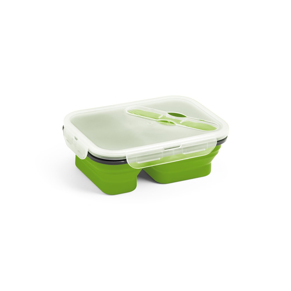 DILL. Lunchdoos. Intrekbare hermetische doos in siliconen en PP (480 en 760 mL) - bedrukt of onbedrukt - Licht groen