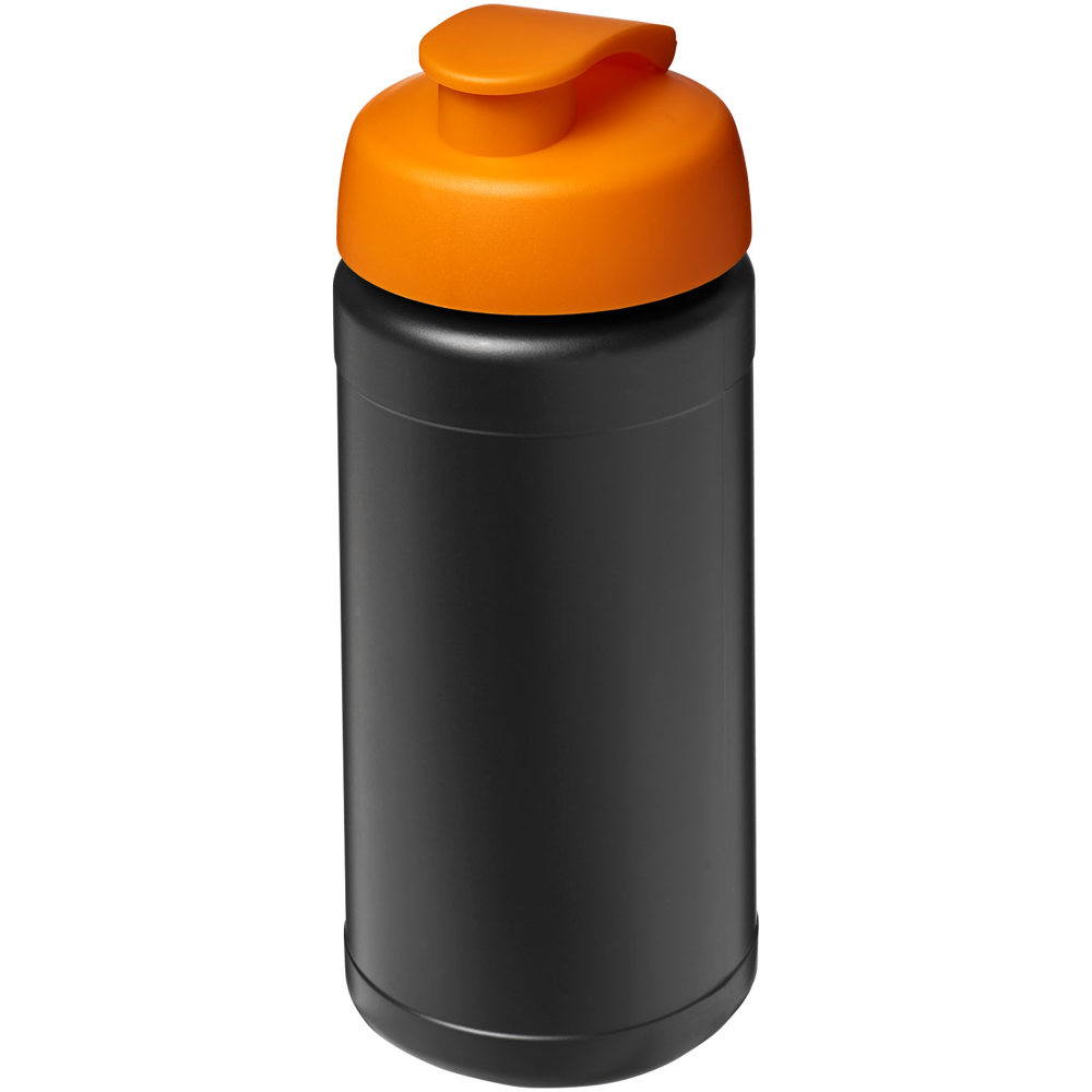 Baseline 500 ml gerecyclede drinkfles met klapdeksel - voor bedrijven en relatiegeschenken - Zwart, Oranje
