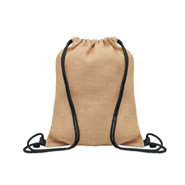 FUKURO - Jute rugzakje met koord - bedrukt of onbedrukt verkrijgbaar - Zwart