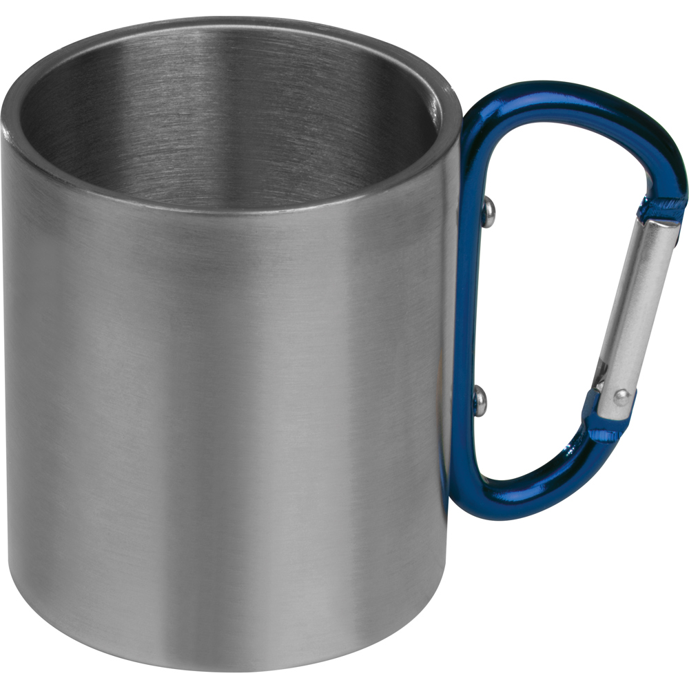 Metalen beker met karabijnhaak - bedrukt of onbedrukt verkrijgbaar - blauw