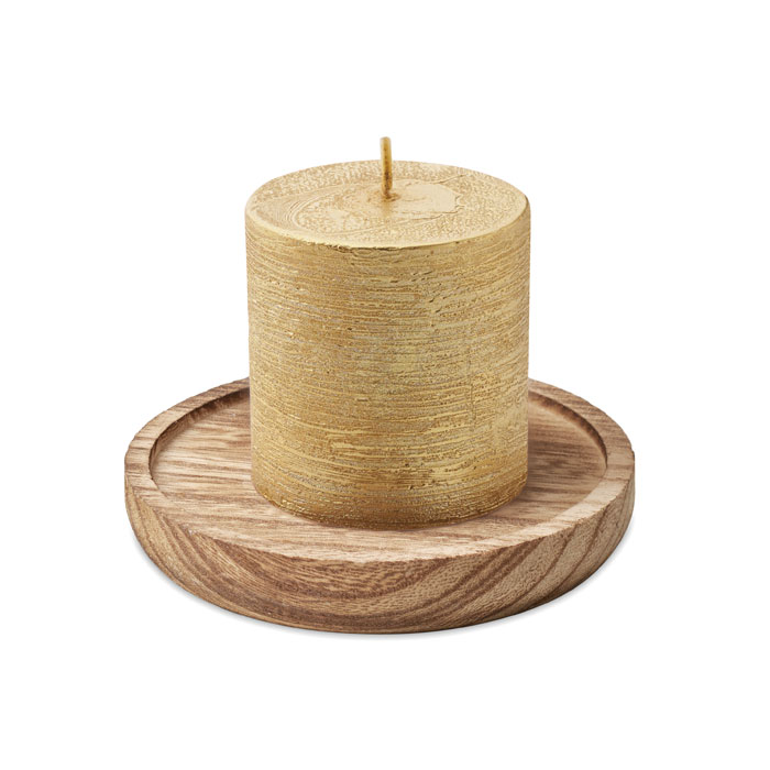 PENTAS - Kaars met ronde houten basis - kopen of bedrukken - Goud