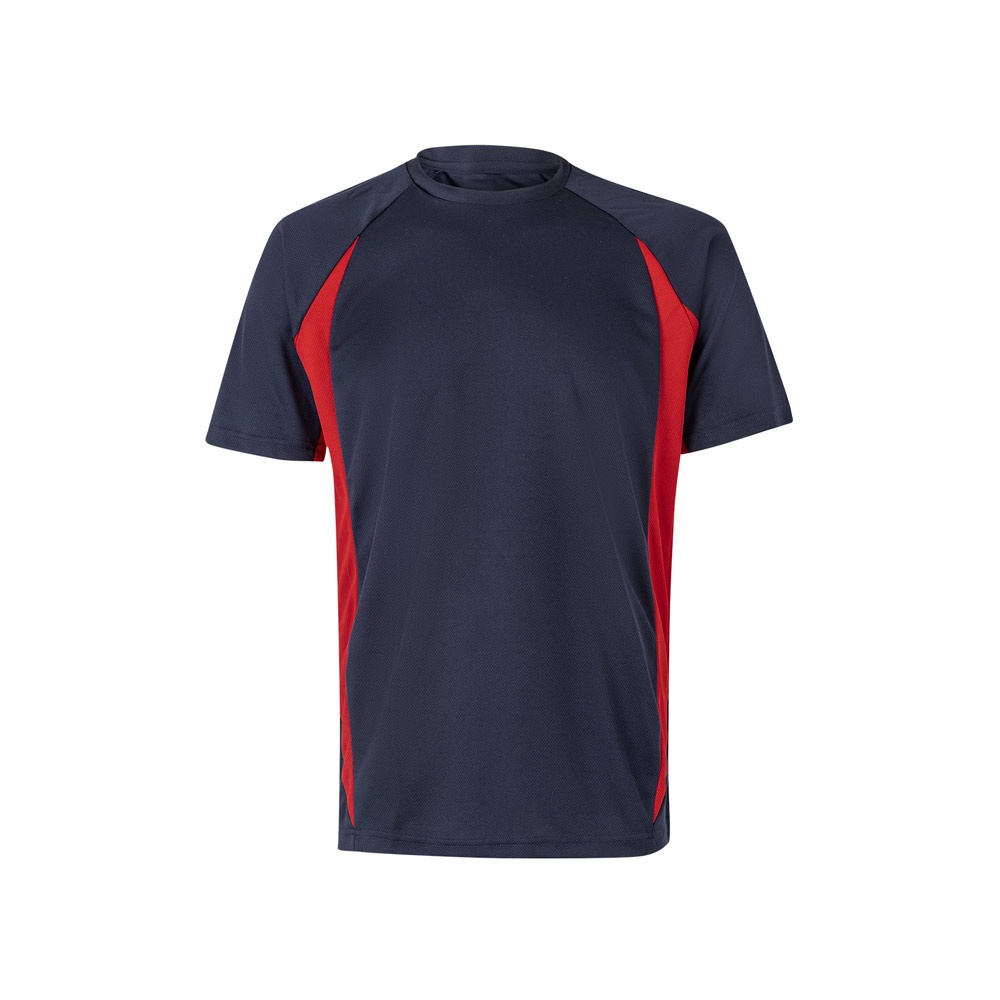 VL SLAYER. Tweekleurig technisch T-shirt met vogeloogjes (160g/m²) van polyester (100%) - bedrukt of onbedrukt - Marineblauw, Rood