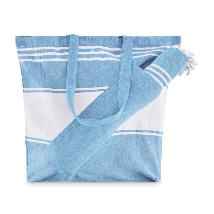 HUMMUM - Strandtas met hamamdoek - bedrukt of onbedrukt verkrijgbaar - turquoise