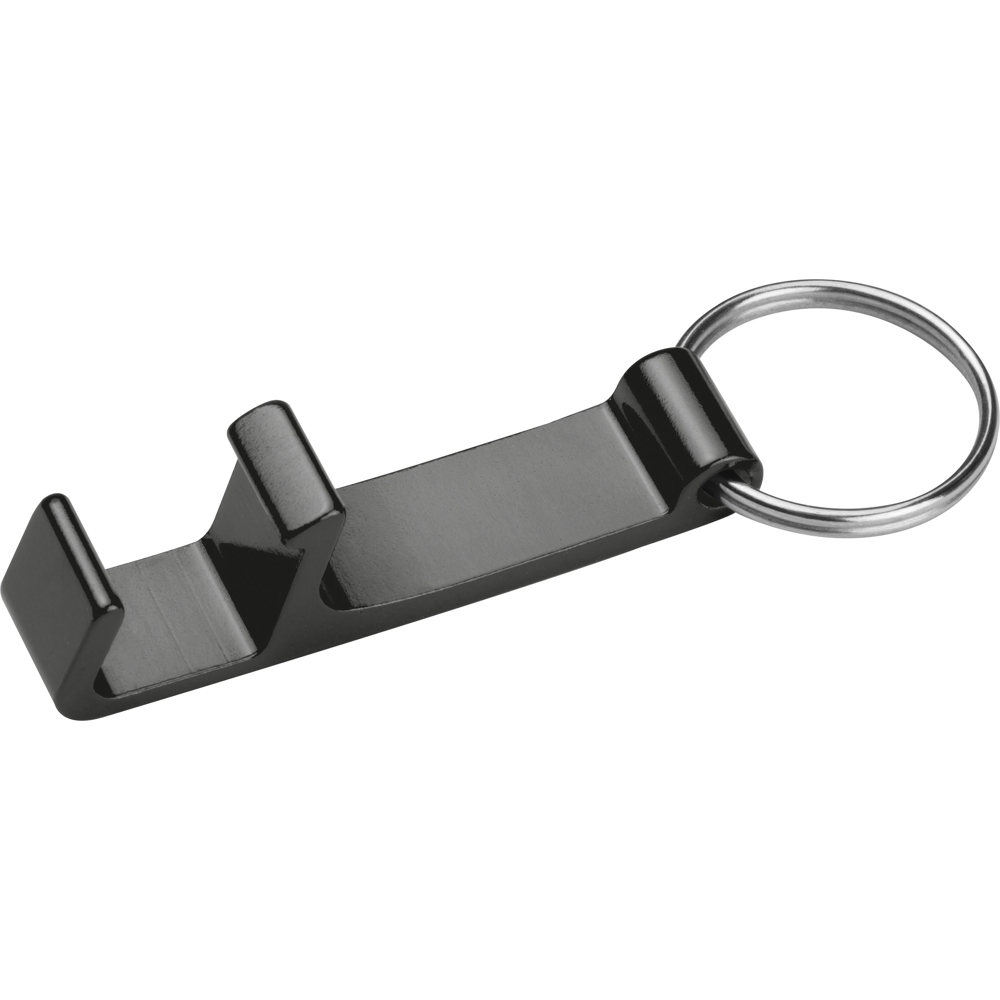 Sleutelhanger met flesopener - bedrukt of onbedrukt verkrijgbaar - zwart