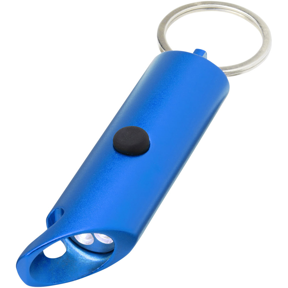 Flare led-lamp en flesopener van gerecycled aluminium met sleutelhanger - kopen of bedrukken - Koningsblauw